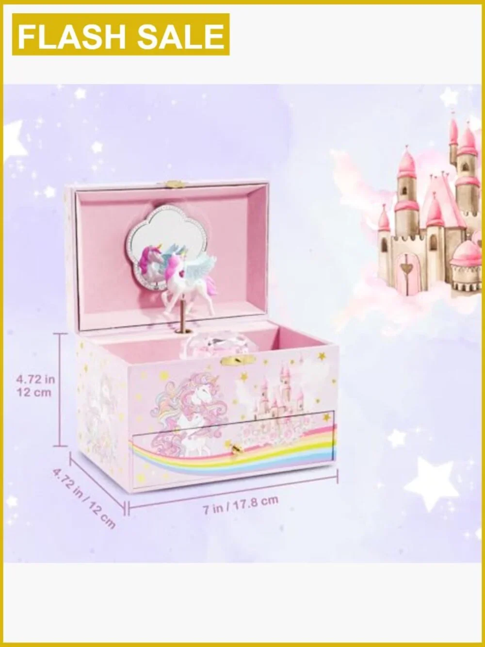 Kids Jewelry Box with Melody & Unicorn Decor, Storage Organizer for Little Girls